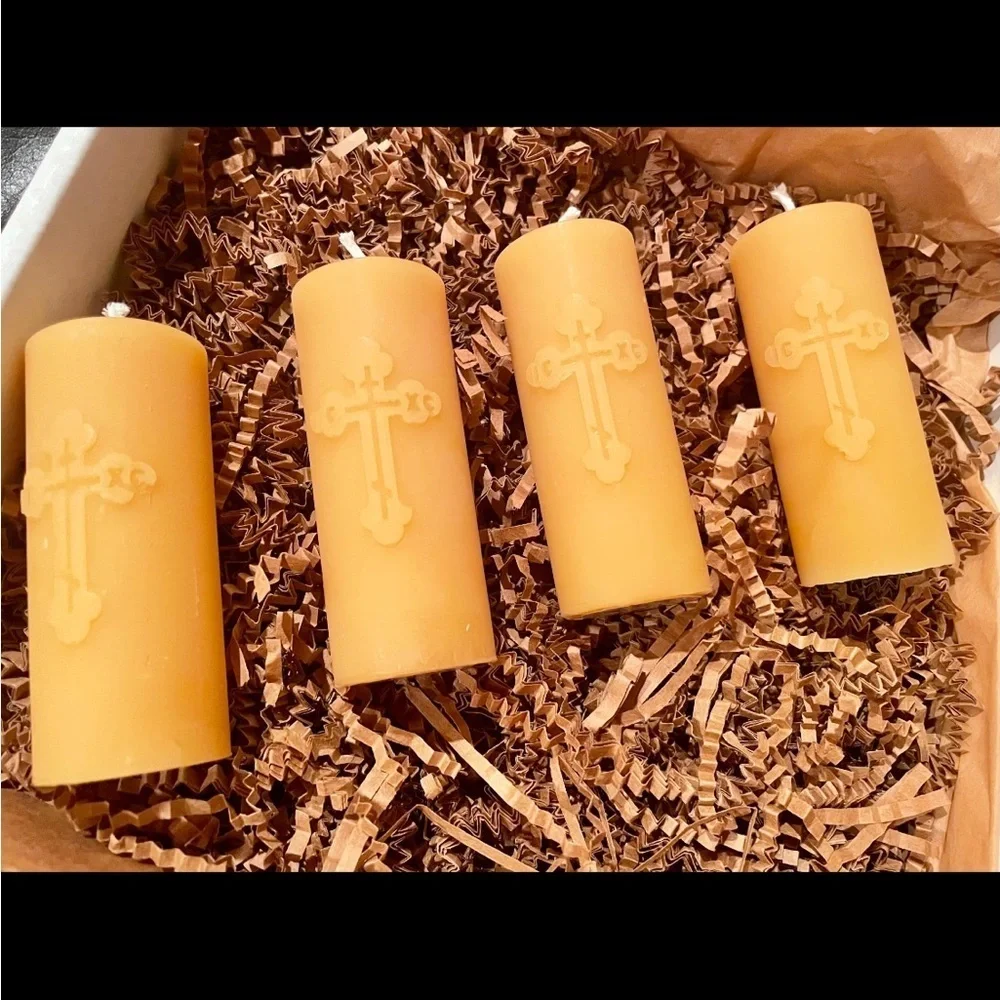 MINI ORTHODOX BEESWAX CROSS CANDLE   -HANDMADE 0483
